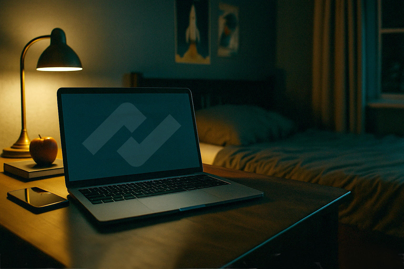 Laptop on a bedstand